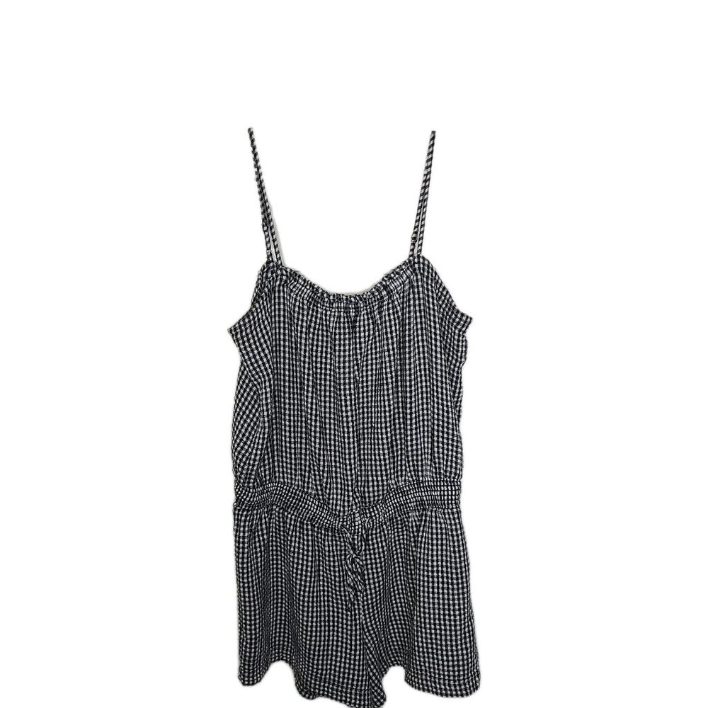 Old Navy Romper Women's XL Pleated Spaghetti Strap Black White Gingham